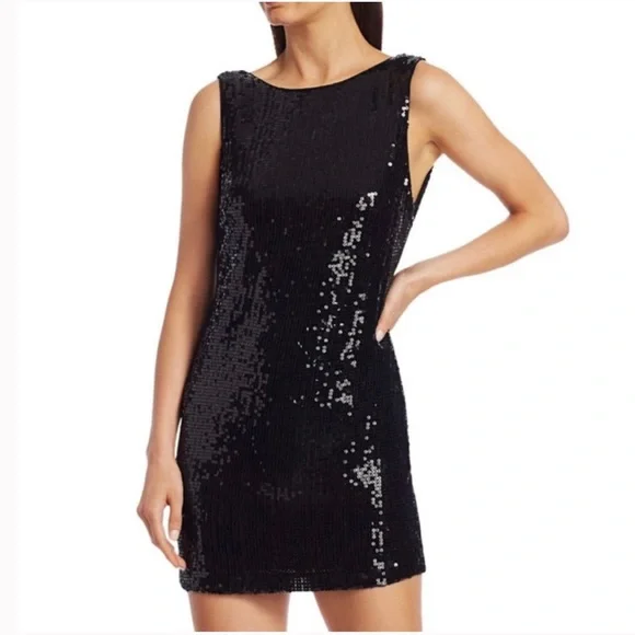 alice olivia black sequin dress ALICE + OLIVIA Black Beaded Sequin Short Sleeve Mini Dress main image 0